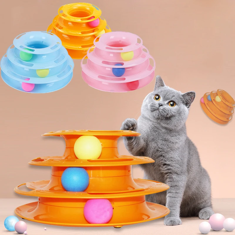 

Interactive Cat Tower Toy Ball Turntable 3/4 Levels Pet Cat Toys Tower Tracks Disc Kitten Intelligence Training Amusement Plate