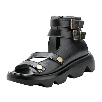 

2021 new fashion roman shoes women summer soft-soled comfortable thick-soled sandals high-top casual fish mouth shoes leather