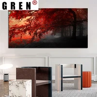 gern rearlist red tree canvas prints sunset forest landscape posters modern wall art pictures painting living room home decor