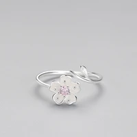 japanese fashion hot sale cherry blossoms cz crystal ring for women exquisite adjustable ring charm women wedding jewelry