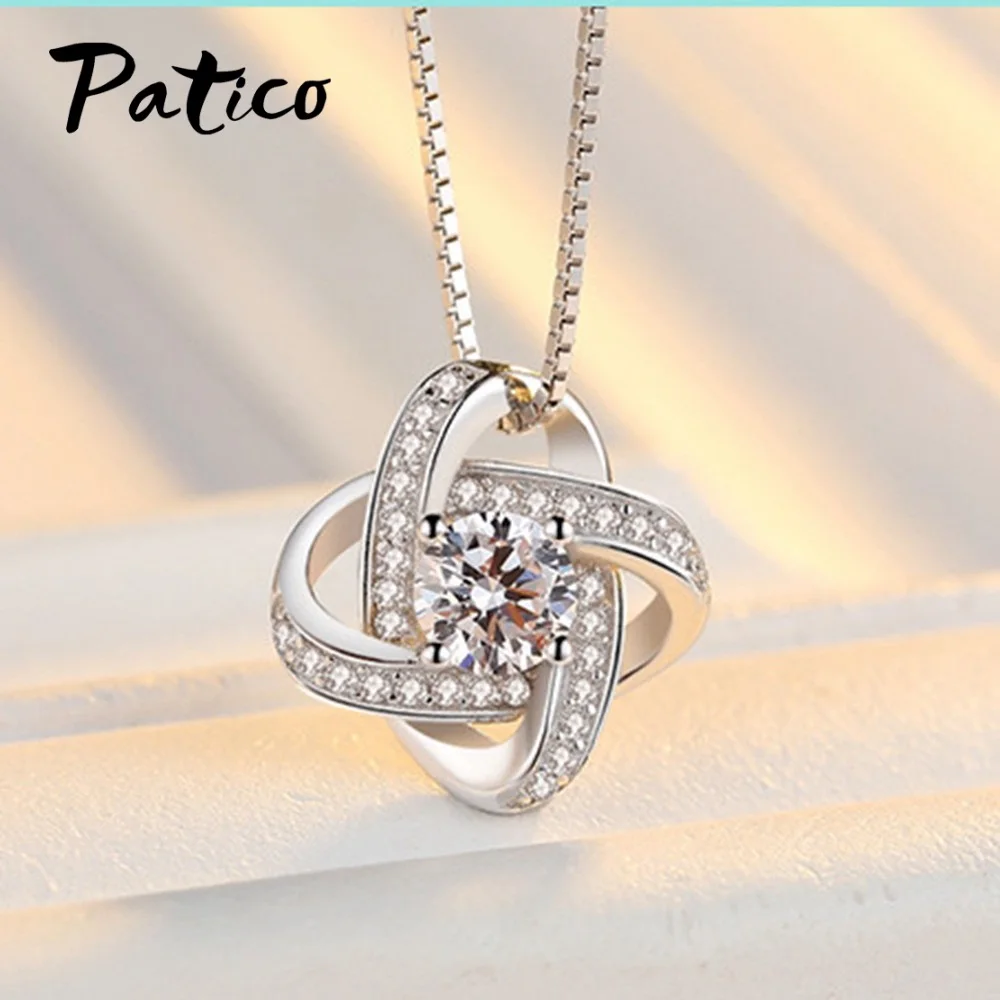 

New Women Fashion Concise Flower Design Cubic Zirconia Pendants Necklaces 925 Sterling Silver Charms Friendship Necklaces