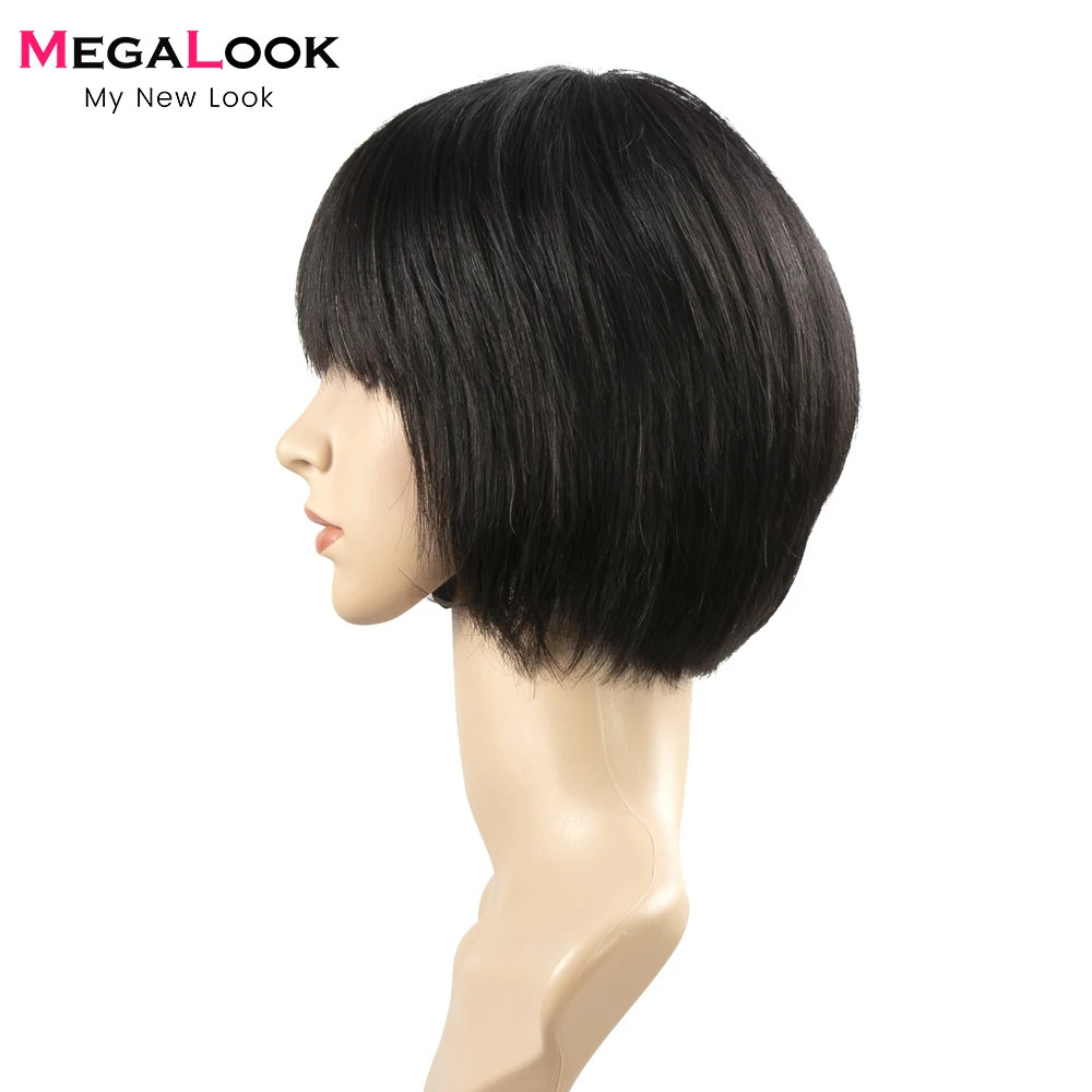 Парики для женщин с коротким Бобом парик Megalook Remy бразильский прямыми волосами