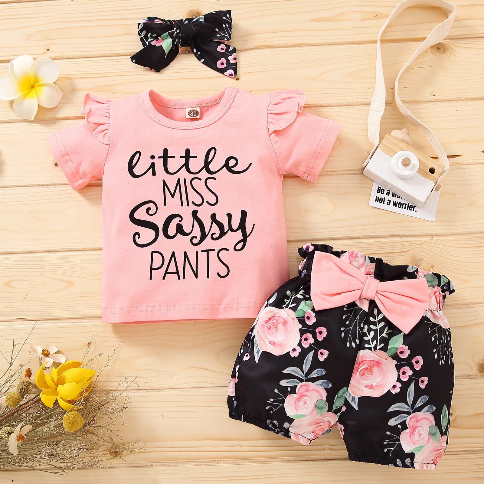 

Newborn Baby Girl Clothes Set Letter Short Sleeve Tops Floral Print Pants Headband 3Pcs Outfits Casual Infant Clothing