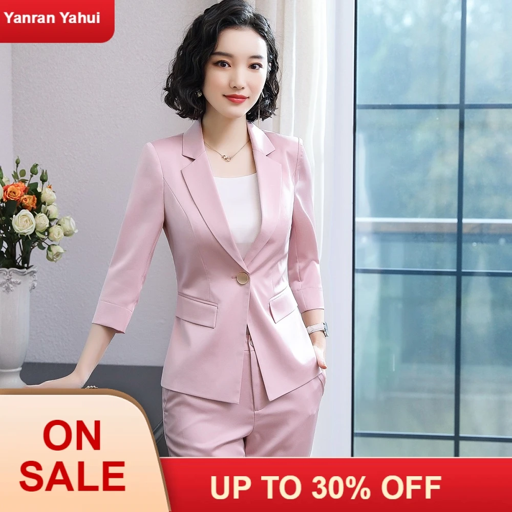 Осенняя рабочая одежда с белым воротником Розовый Профессиональный костюм