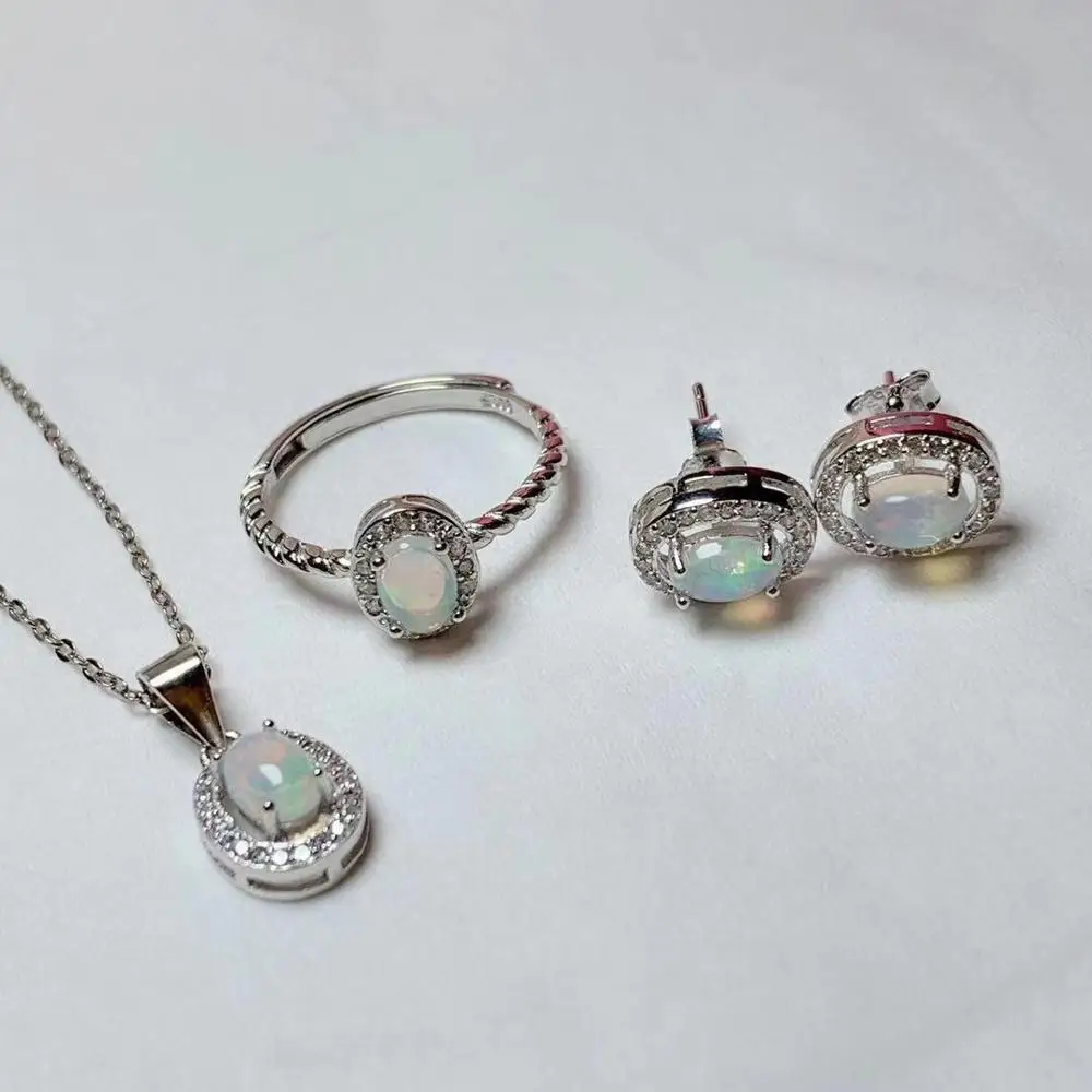 

KJJEAXCMY fine jewelry 925 is sterling silver natural opal goddess suit pendant necklace earrings ring new mini support detectio