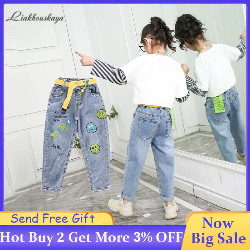 Джинсы для девочек весна осень 2020 повседневные джинсы с героями мультфильмов