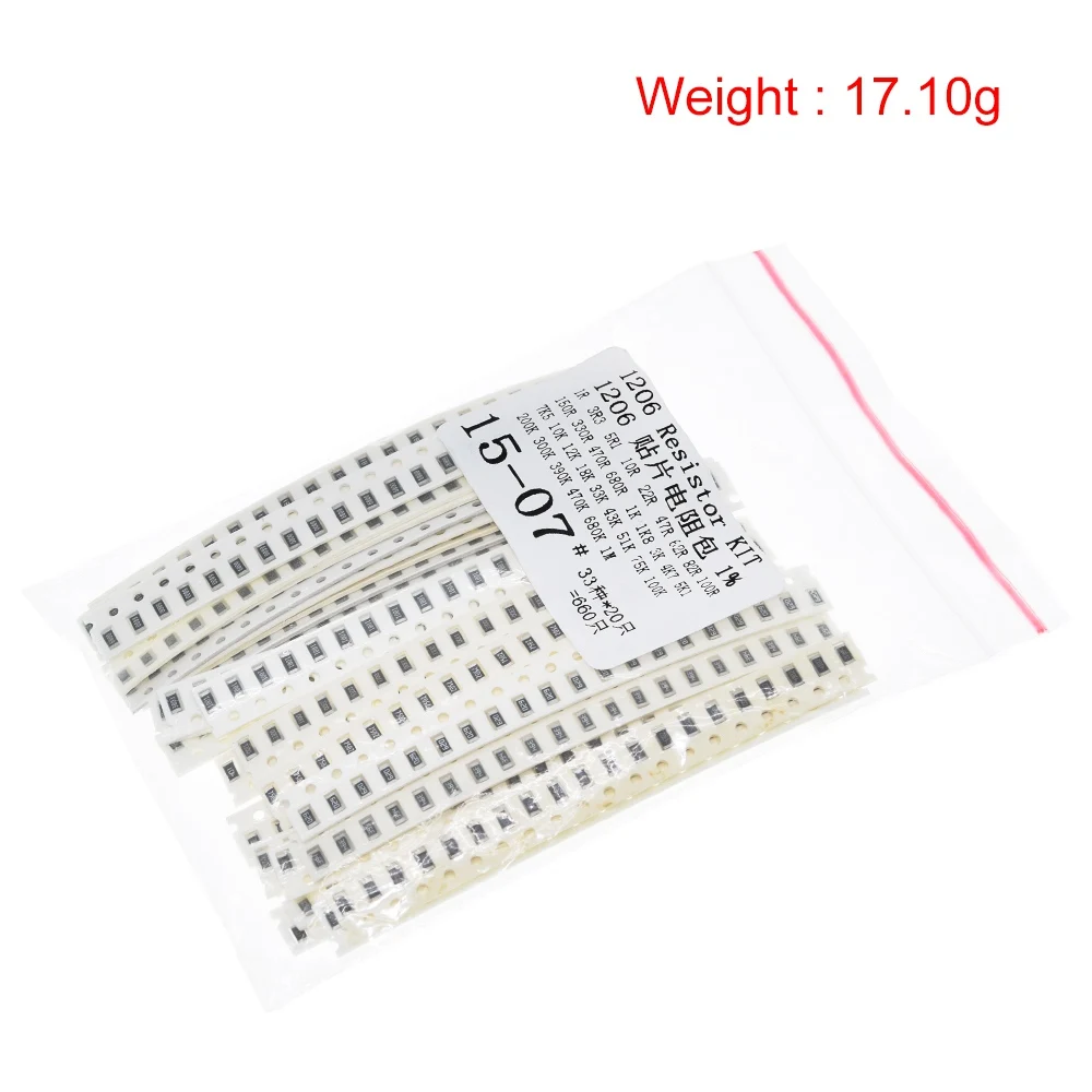 Комплект резисторов ShengYang 0603 0805 1206 SMD разные комплекты 1 Ом 1М 1% 33 значения 20 шт. = 660