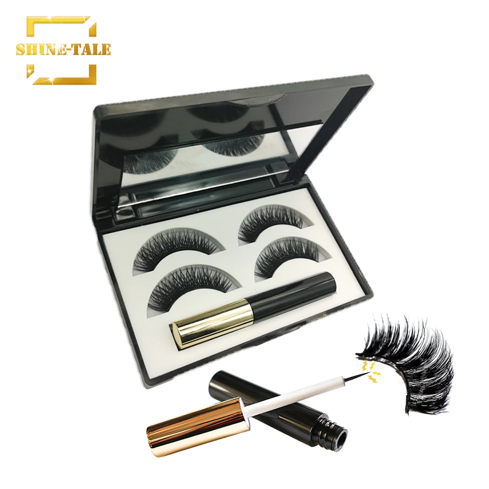 Shine-Tale 3D Magnetic False Eyelashes Set Long Lashes Synthetic Fiber Magnet Eyeliner Kit |