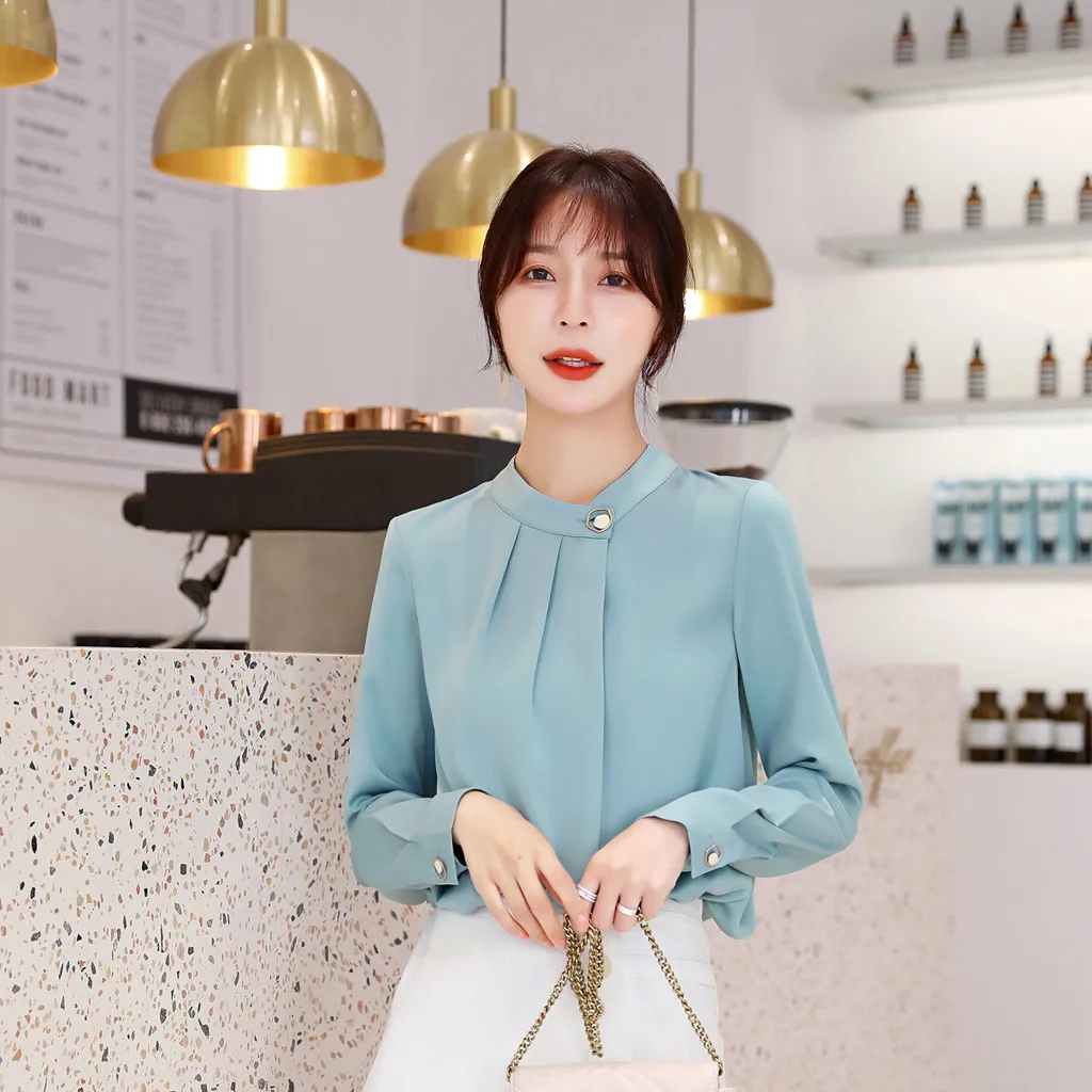 2019 женская блузка Весна Осень рубашка Летняя мода длинный рукав рубашки размера