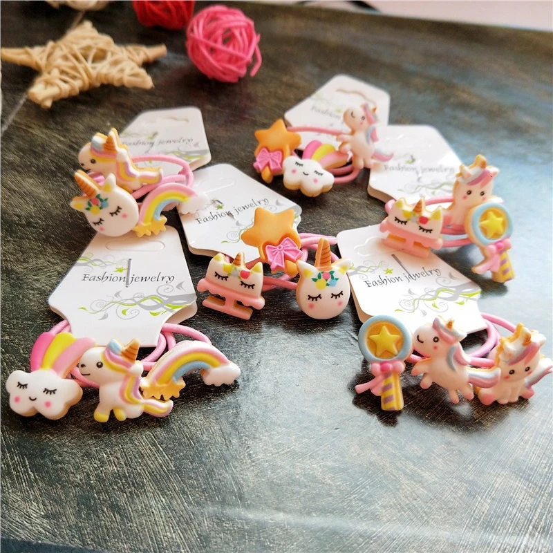 3 шт. Детские эластичные ленты для волос с радужным пони|Аксессуары девочек| |