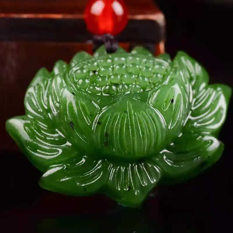 Подвеска из натурального зеленого лотоса нефрита ручная работа нефритовые