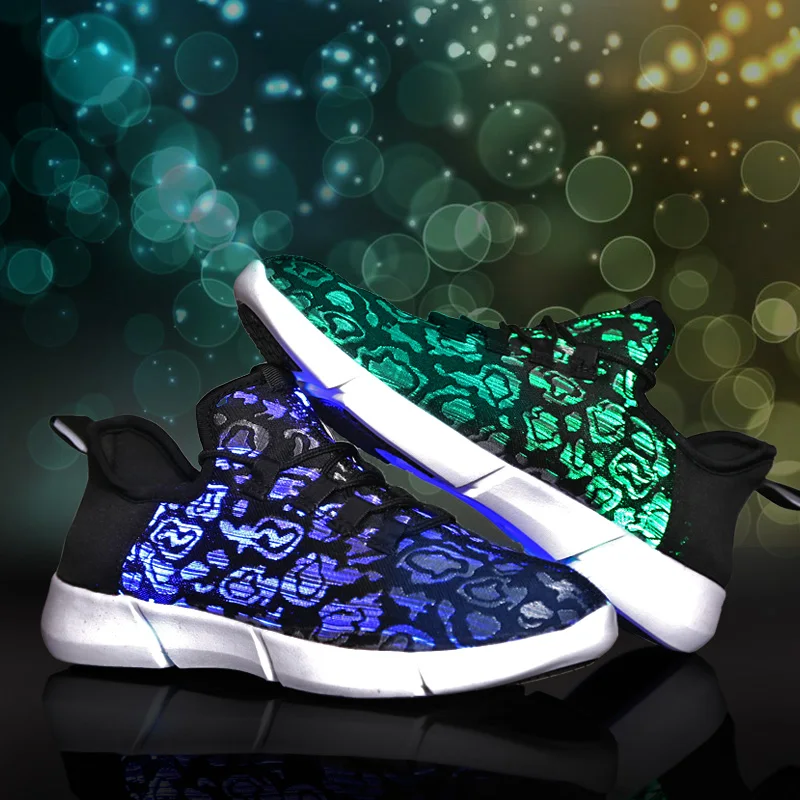 

2018 New Black Fashion USB Charger Glowing Light up Sneakers Led Children Lighting Shoes Boys Girls illuminated Luminous Sneaker