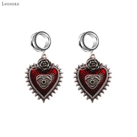 leosoxs 2pcs fashion diablo bloody heart wings demon eyes black gems bleeding ear spreading piercing jewelry