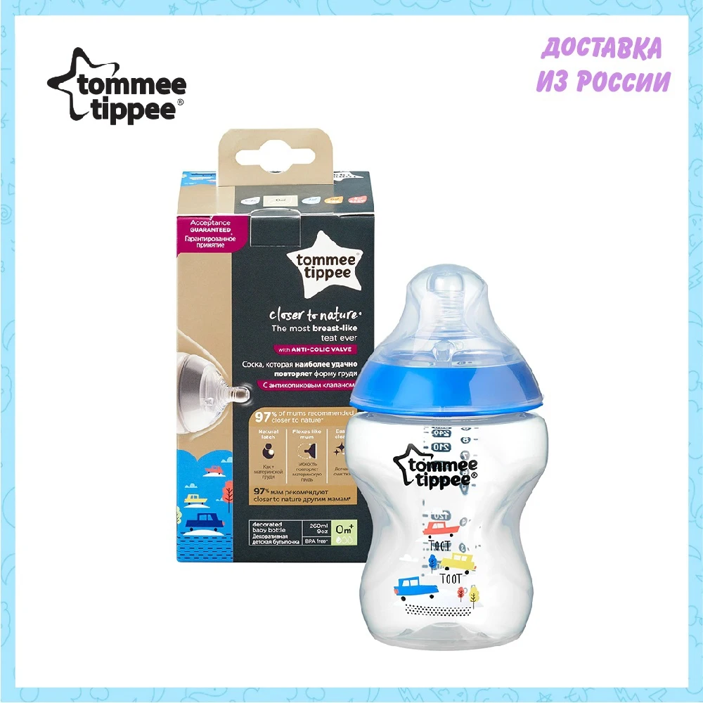 Бутылочка для кормления tommee tippee Closer to nature 260 мл с антиколиковым клапаном синяя |