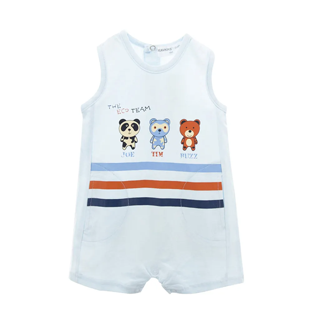 

2021 Summer Baby Boy Rompers Sleeveless Cartoon Print 100%Cotton Girls Jumpsuit 0-24 months Newborn Infant Clothes