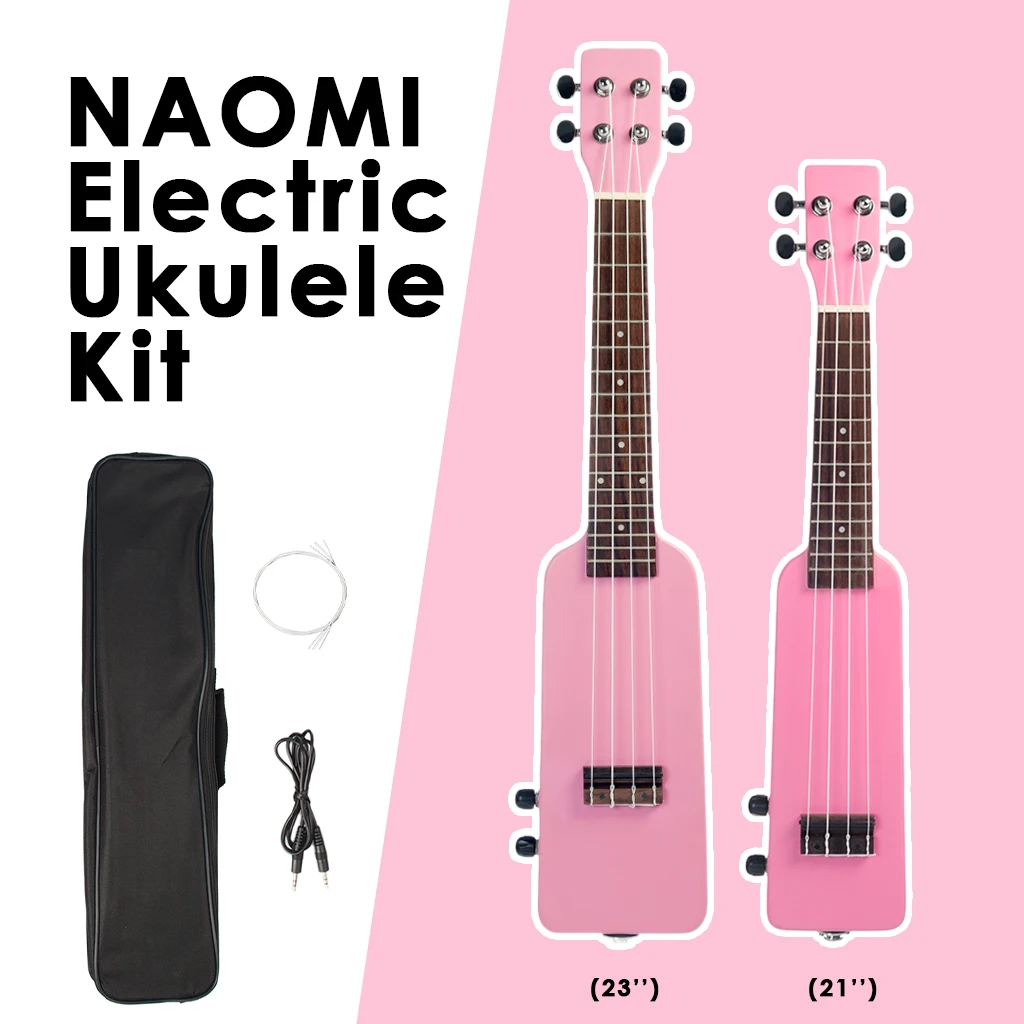 NAOMI 21/23 Inch Ukulele Okoume Solidwood Soprano/Concert Electric Uke Set w/Ukulele Strings+Audio Cable+Ukulele Bag