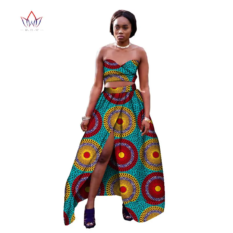 2017 BRW Private Custom African Dress Bazin Riche Women Suit Strapless Tops and Long Print Skirt Large Size M-6XL WY1448 | Тематическая