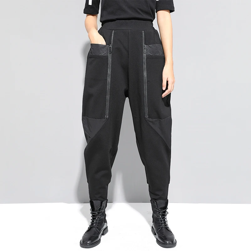 

Fashion High Waist Women Loose Harem Pants Female Stretch Trousers New Black Spring Autumn 2021 Sweatpants Streetwear WP144