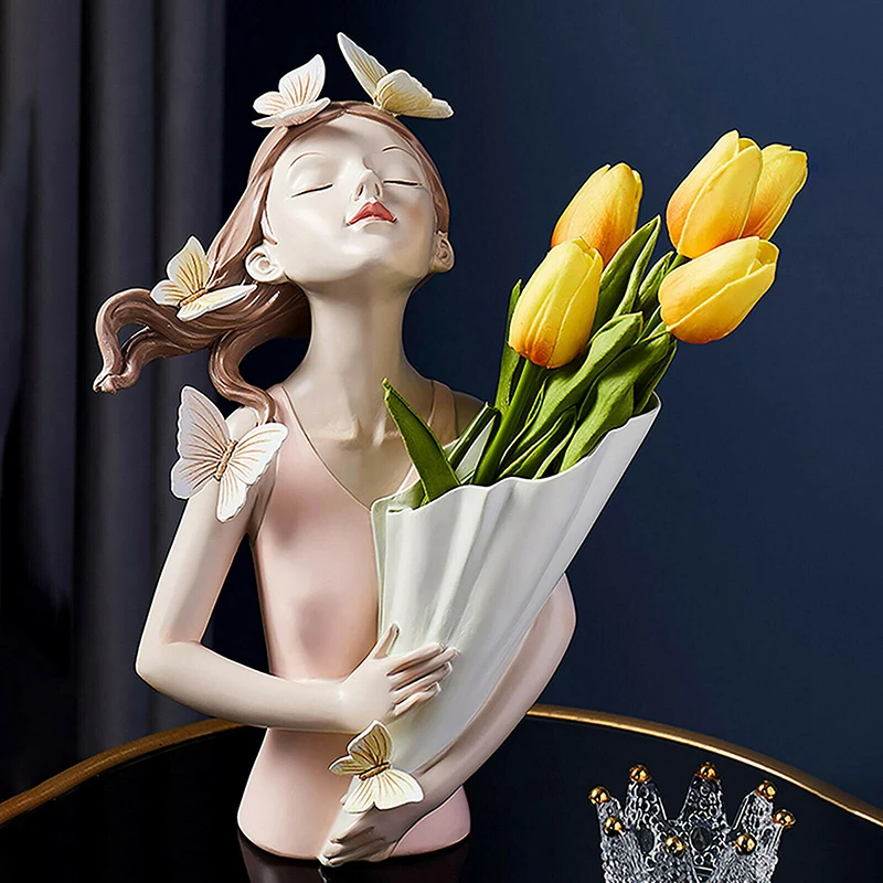 

Beautiful Butterfly Girl Sculptures Vases Countertop Vases Home Decor Gift Flowers Vases Ornaments For Home Office HE