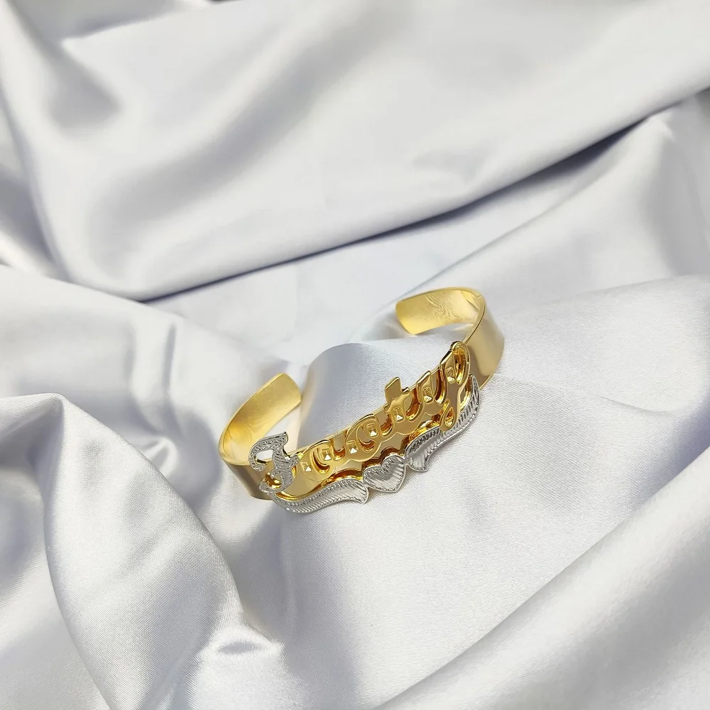 Custom Name Bracelet Double Plate Name Bracelets Personalized Two Toned Name Bangle Letter Chain Stainless Steel Birthday Gifts