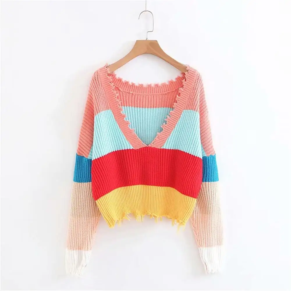 2019 ZA женский свитер модный новый осенний ручной вязки богемный цвет двойной