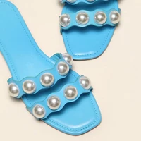 2021 fashion brand party dresses shoes fulgurant pearl sandals thin belt roman flat women flip flops casual beach flat slippers
