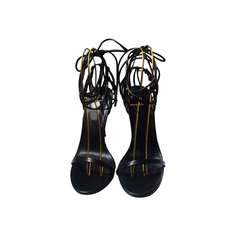 

tie sandals women's new fashion in 2021 summer black high heel Roman thick heel fairy shoes