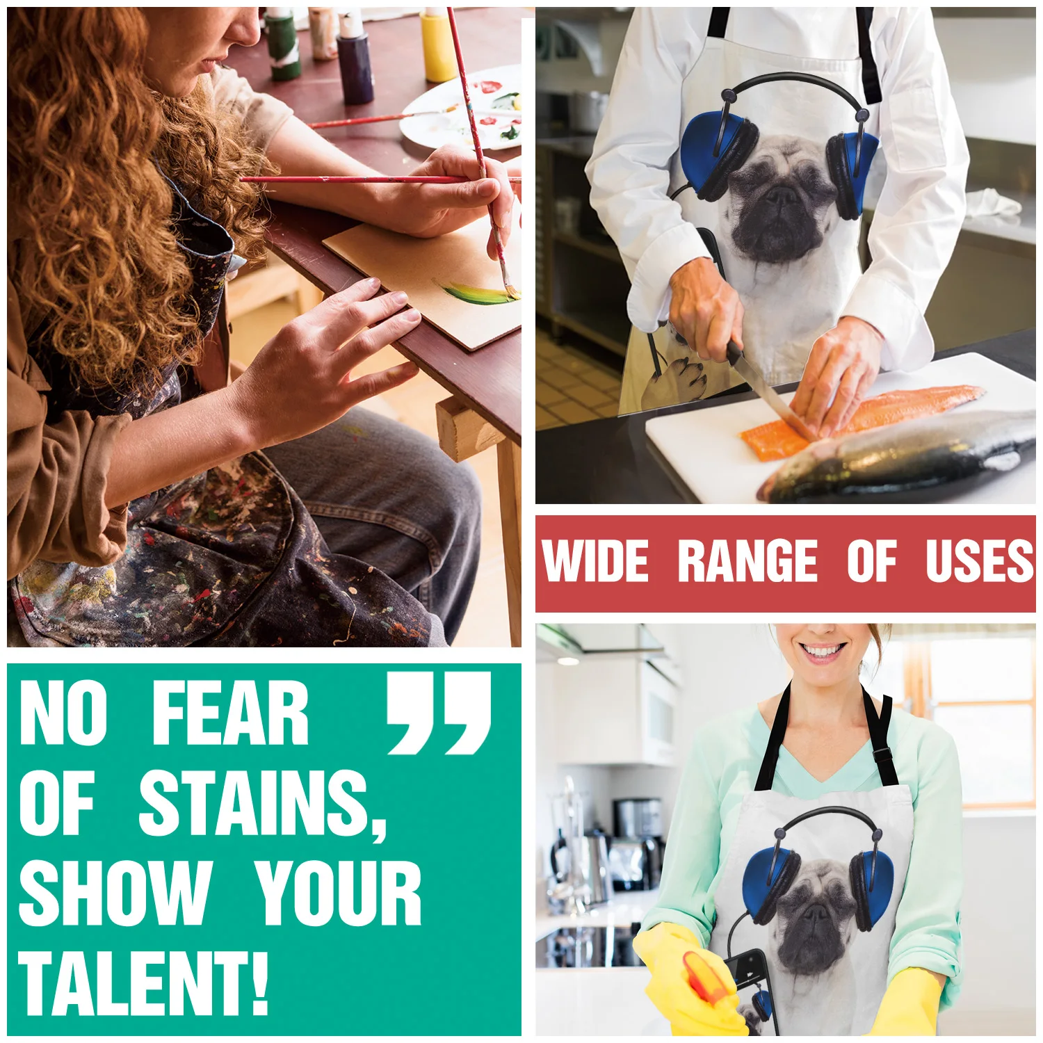 Кухонный Фартук наушники прослушивание музыки бульдог домашних животных