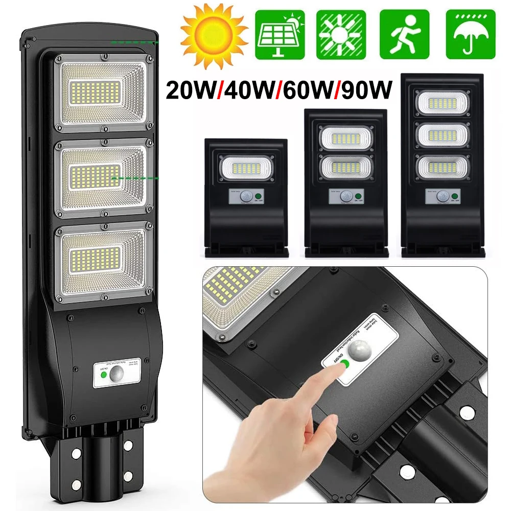

LED Solar Street Lights Outdoor Security Flood Light Auto On/Off Dusk to Dawn and Motion Sensor for Yard Garden Street