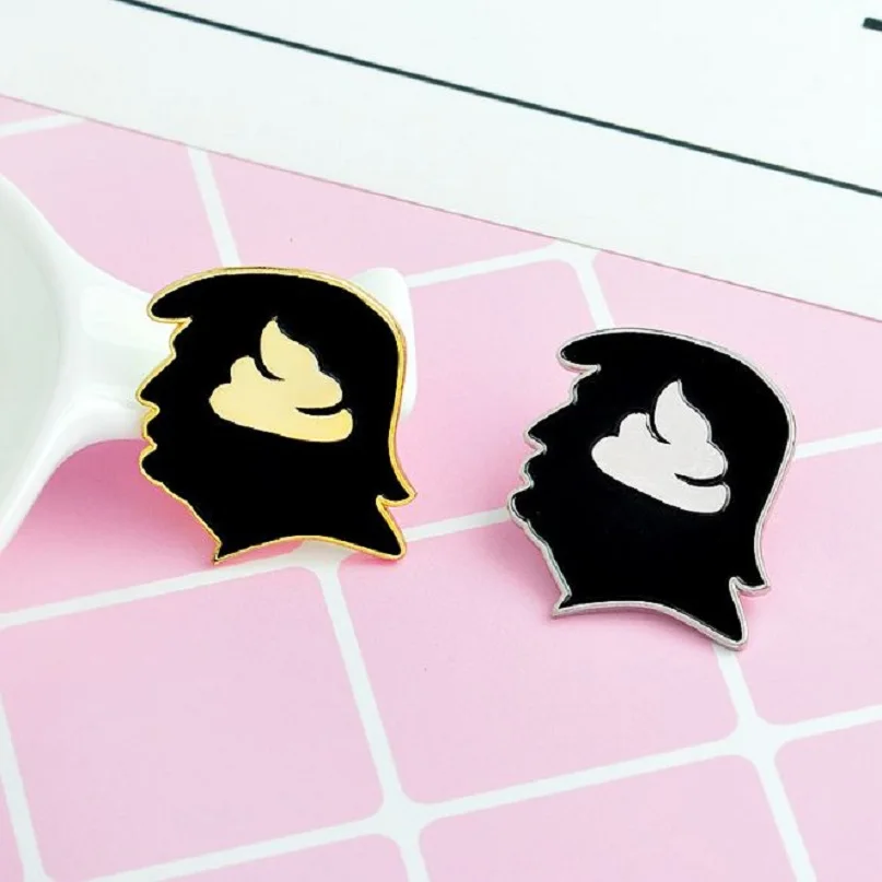 Брошь в виде головы Трампа с золотой эмалью булавка на пуговицах джинсовая сумка