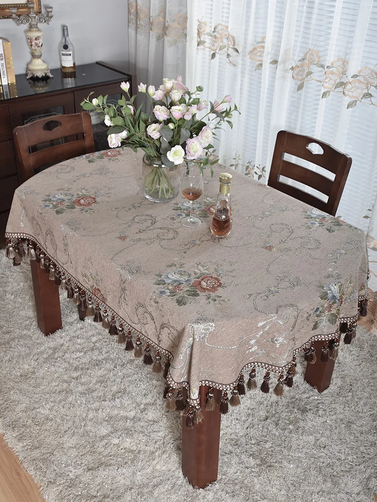 

Superior thickened brown Oval Tablecloth with fringles for dining table rectangular table cover Christmas home decoration