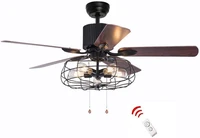 52 inch retro industrial ceiling fan with light 5 blade chandelier fan remote control iron cage pendant lamp fan for livingroom