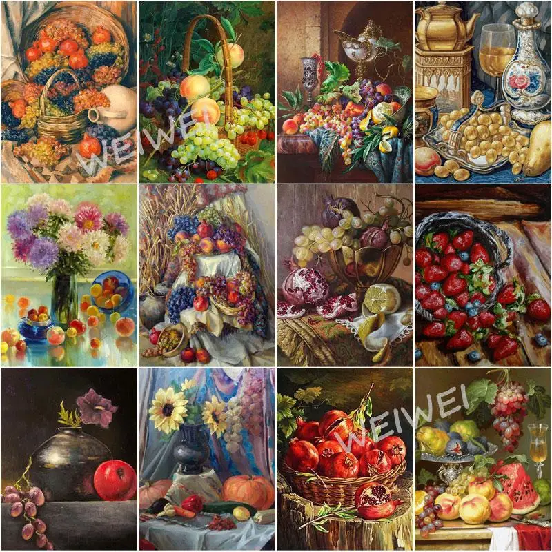 Картина из страз 5D &quotсделай сам&quot корзина фруктов ваза с цветами на стол вышивка