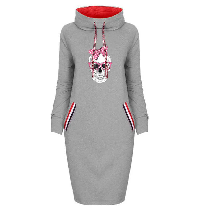 

Women Package Hip Dress Plus Size Fashion Skull Print Autumn Dresses Long Sleeve Casual Robes Bodycon Party Club Midi Vestidos