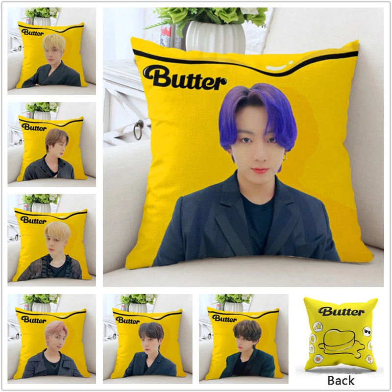

KPOP Bangtan Boys Album Butter Double-Sided Figure Photo Pillow Cushion Pillowcase JIMIN JIN JungKook Car Room Sofa Decor F45
