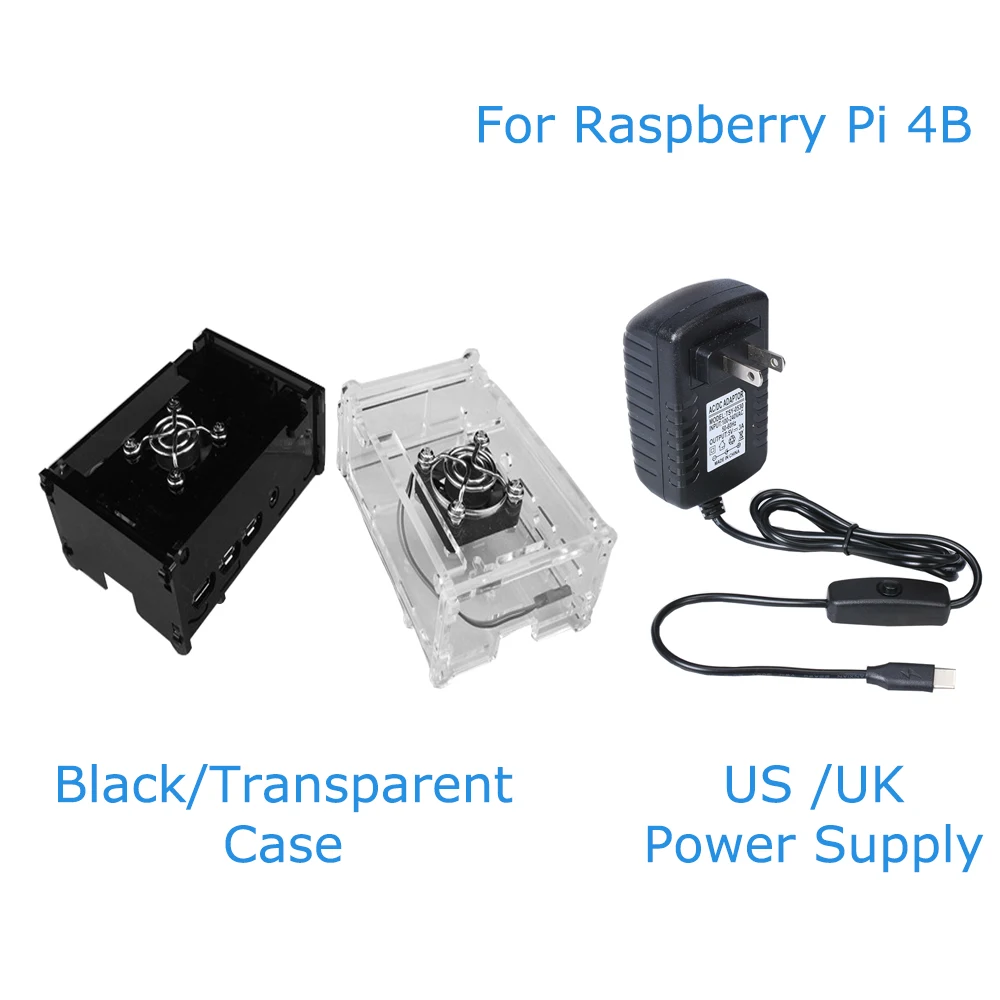 

Для Raspberry Pi 4 чехол корпус крышка вентилятор корпуса может быть установлен + Raspberry Pi 4B источник питания 5 В 3A type-C US UK Plug