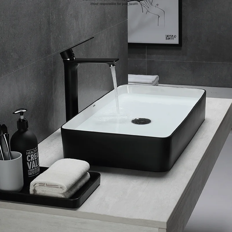 

Black White Art Washbasin Modern Ceramic Bathroom Basin Simple Black Bathroom European Home Vessel Sinks