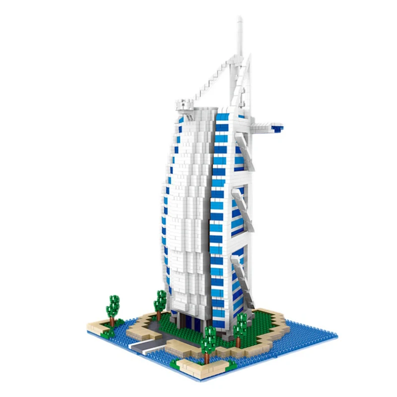 Lezi 8017 World Architecture Burj Al Arab Hotel 3D Model DIY Mini Diamond Blocks Bricks Building Toy for Children no Box | Игрушки и