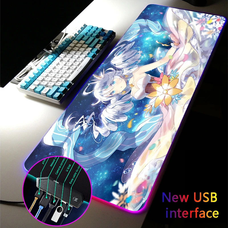 

Большой коврик Honkai Impact RGB для мышек с аниме девушкой, коврик для мыши с интерфейсом Bronya Typec, с четырьмя USB-разъемами, стандартный XL, с нескольки...