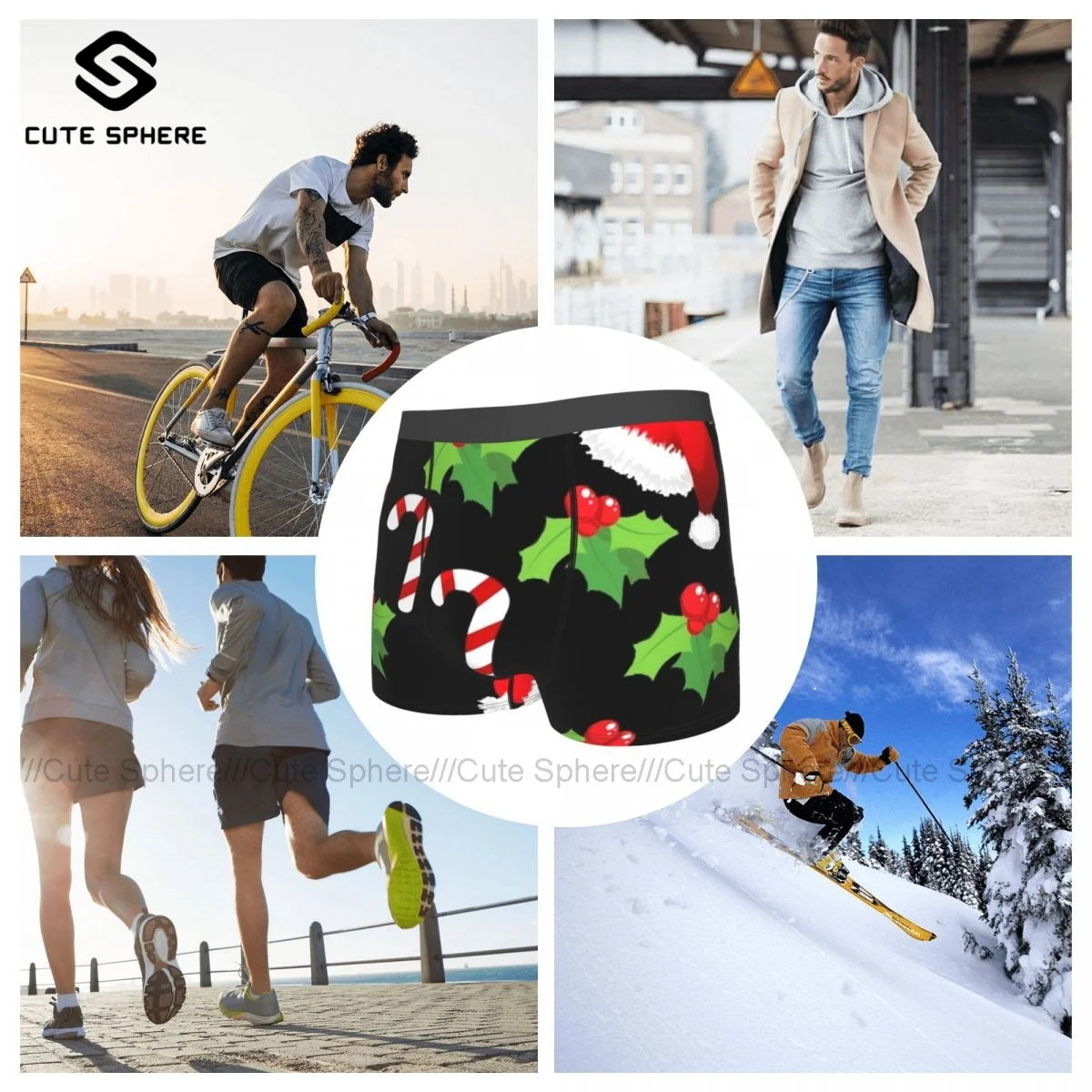 

Christmas Underwear Sublimation Polyester Pouch Trunk Hot Teen Stretch Boxer Brief