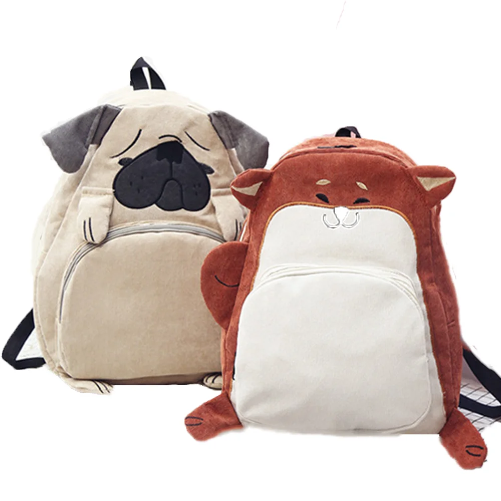 Японский Забавный мультяшный вельветовый рюкзак с животными милый мягкий