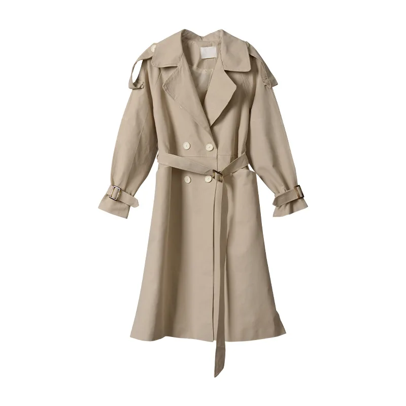 

Double-breasted Long Trench Coat Women's Clothes Autumn Elegant Casual Trench Korean Loose Turn-down Collar Trench Femme Belt