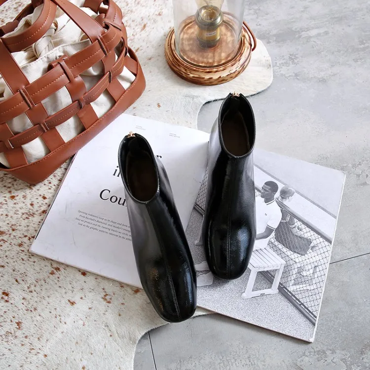 

Big Size boots women shoes ankle boots for women ladies boots shoes woman winter Square head back zip square heel