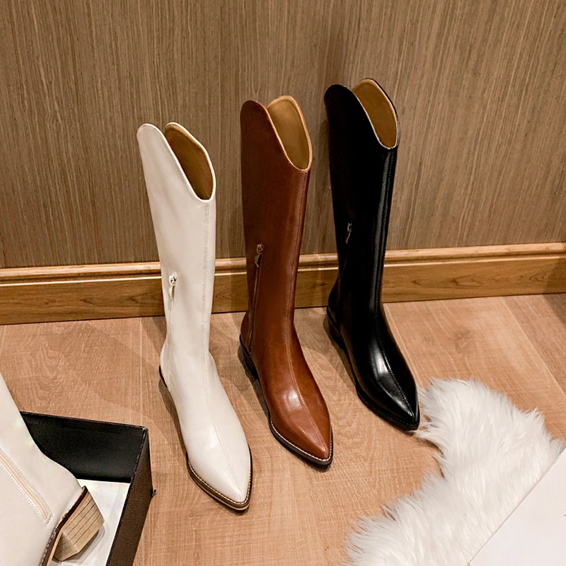 

Women's New Thin Western Cowboy Boots Pointed High Boots But Knee White Knight Boots Long Boots Women Boots