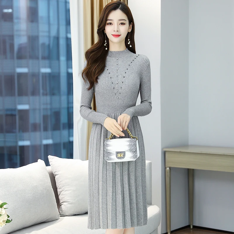 

2021 Vintage Black Casual Sweater Spring Winter Knit Warm Thick Solid Dress Long Sleeve Women Bodycon Party Chic Sweater Vestido