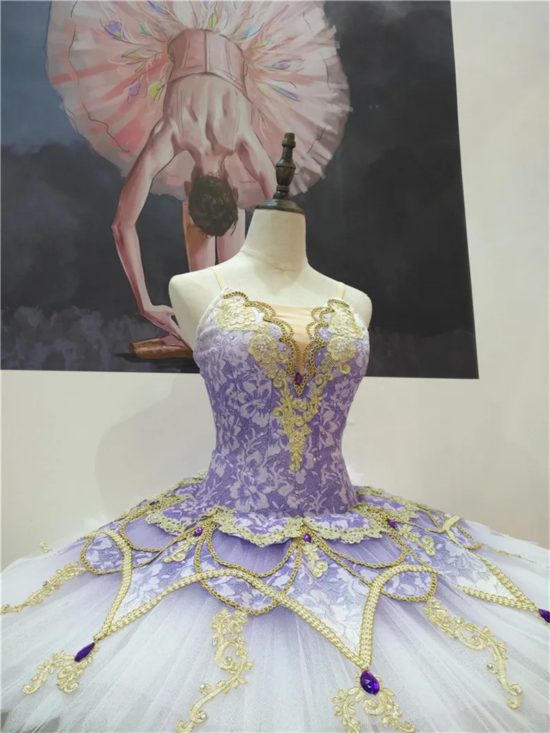 Женское платье пачка для балета профессиональное 12 слойное фиолетового