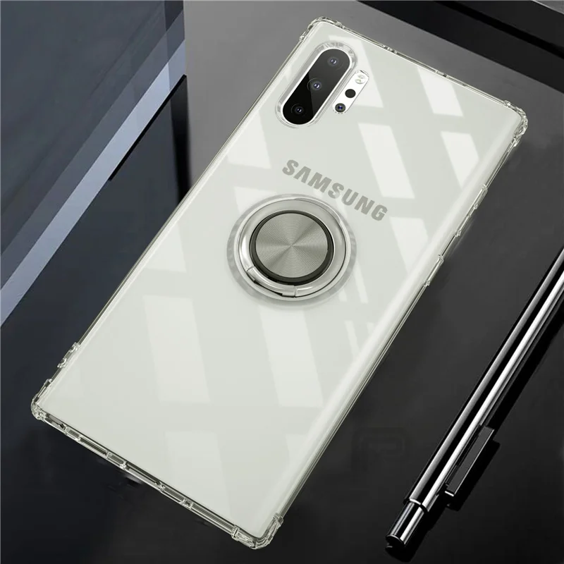Transparent Для samsung Galaxy Note 10 Plus чехол прозрачное эжекторное кольцо мягкое Силиконовое подушка безопасности Чехол для S10 Plus 5G S10e A70 A50 A30 A20 - Цвет: Transparent