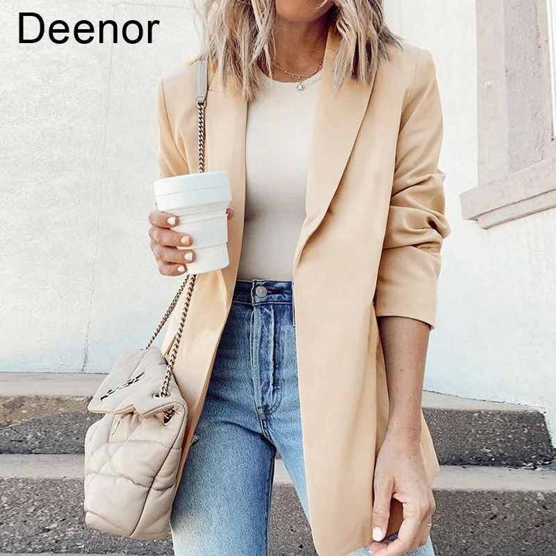 

Deenor Women Suit Coat Cardigan Top Lapel Slim Fit Autumn Winter Office Lady Lapel Long Sleeve Solid Color Jacket Casual Tops