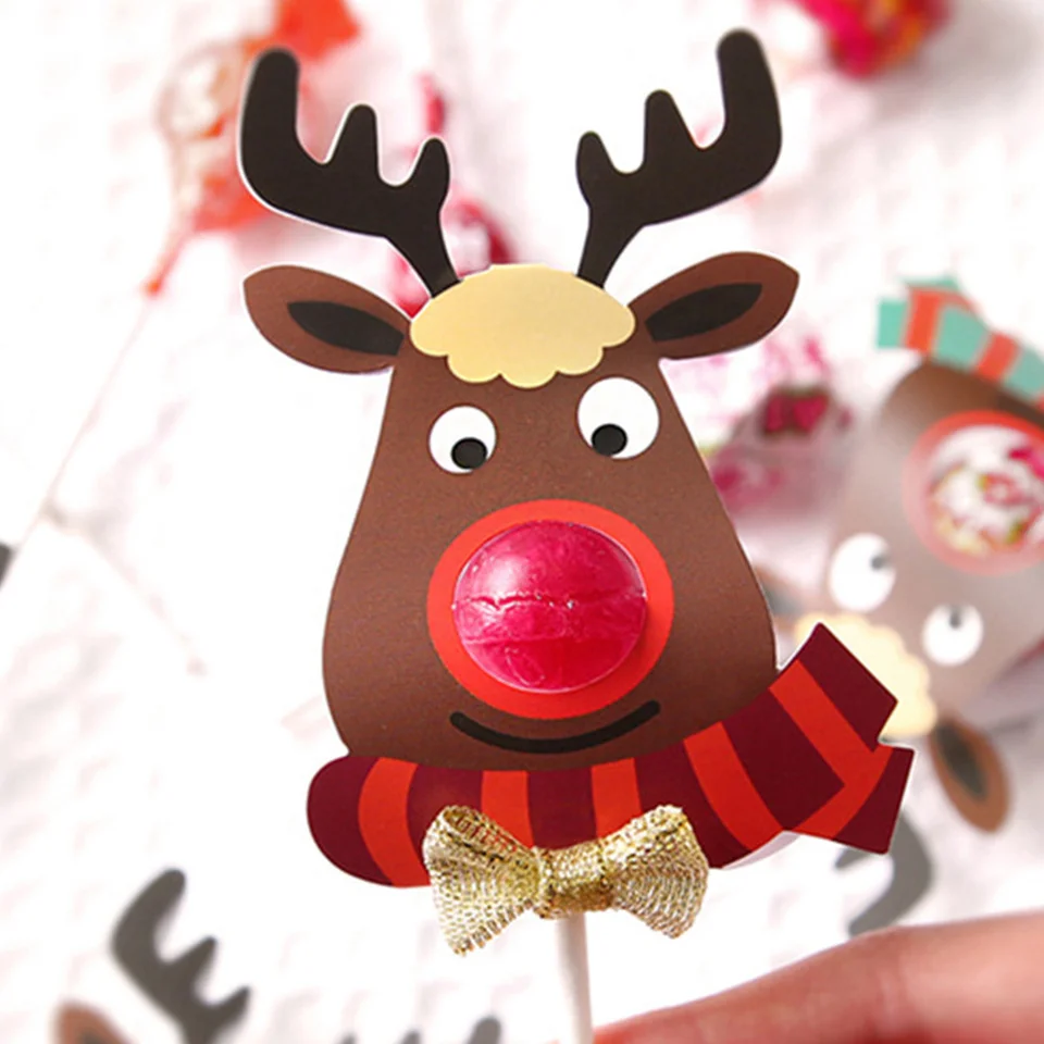 

30Pcs/lot Christmas Deer Candy Package Cards Multi Cartoon Deer Lollipop Holder Kids Party Decoration Home DIY Gifts Supplies