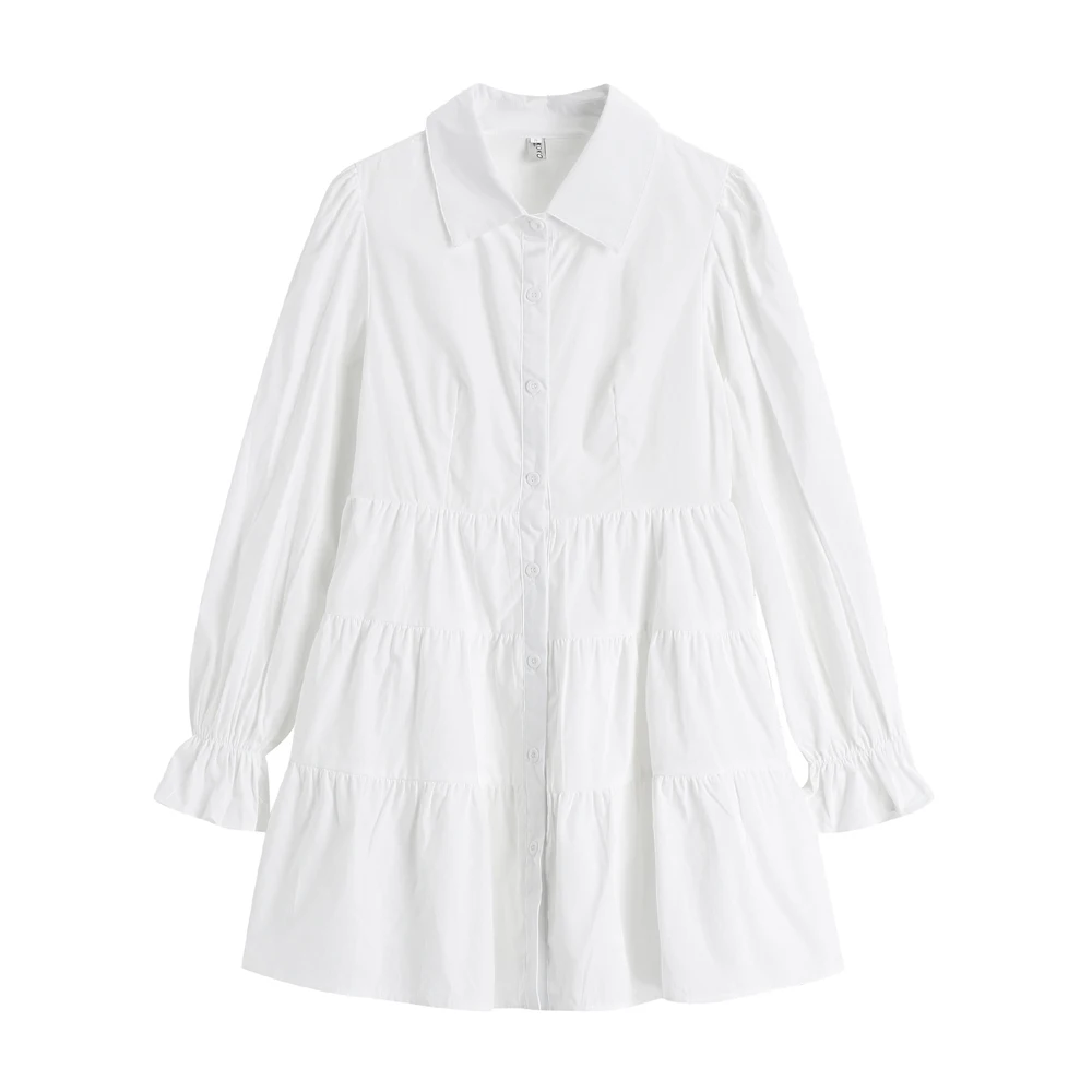 

FINEWORDS Casual White Women Shirt Dress Loose Korean Streetwear Ladies Dresses Spring Lapel Elegant Long Sleeve Office Dress